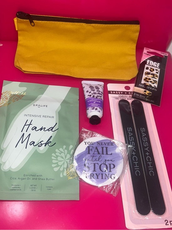 Other - Yellow Canvas Cosmetic Pouch with Hand Care Bundle & Small Mirror